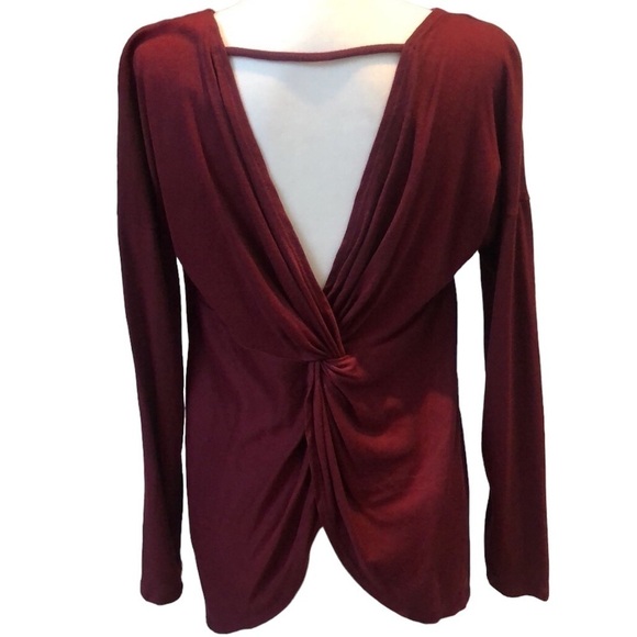 Soft And Flowy Burgundy V Neck Top With Criss Cross Knot Back NWT - Picture 2 of 13